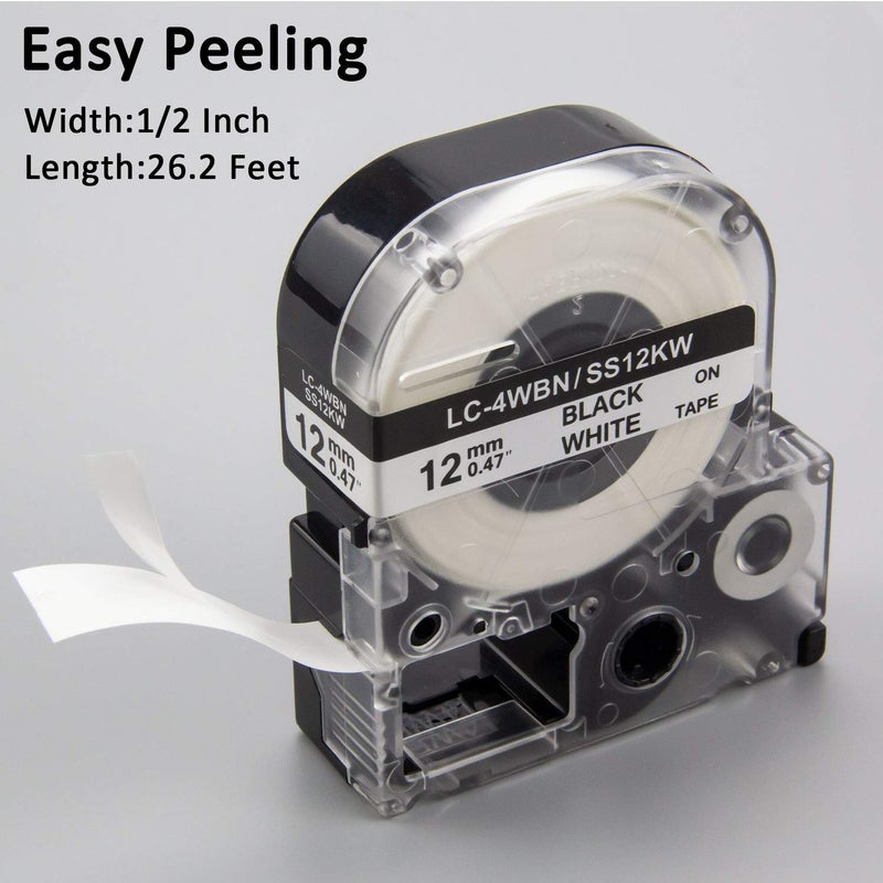 Pristar Compatible Label Tape Replacement for LC-4TBN LK-4TBN ST12KW 12mm 1/2 Inch Black on Clear Refills Label Tape Cartridge for Epson LabelWorks LW300 LW400 LW600P LW700 LW-900P Label Maker, 4-Pack - Image 2